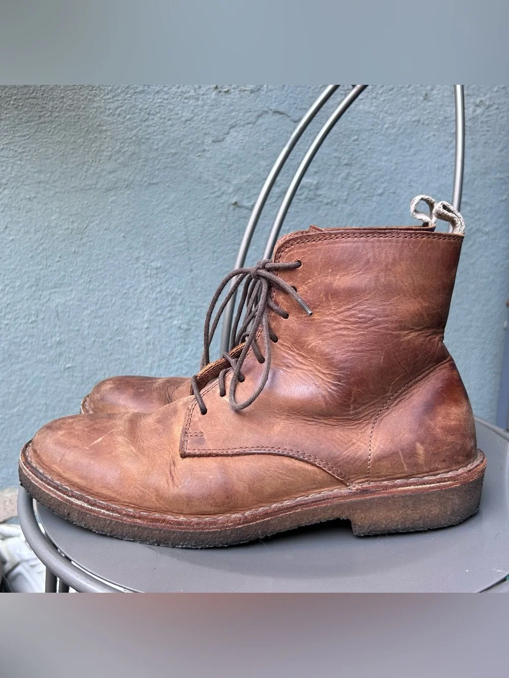 Men’s Distressed Genuine Leather Lace Up Boots EU 42 Brown Heritage Workwear